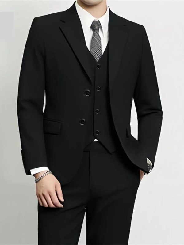 Muški poslovni odijelo – dvodijelni set, Slim fit, prednja dva gumba, ravni rever, srednji stražnji otvor