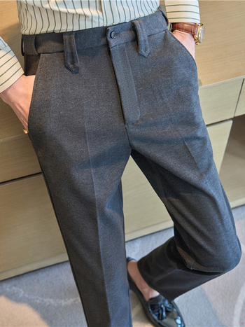 Muške hlače ravnog kroja od vunenog materijala, poslovno formalno odijevanje, korejski stil uskog kroja, duljina do gležnja