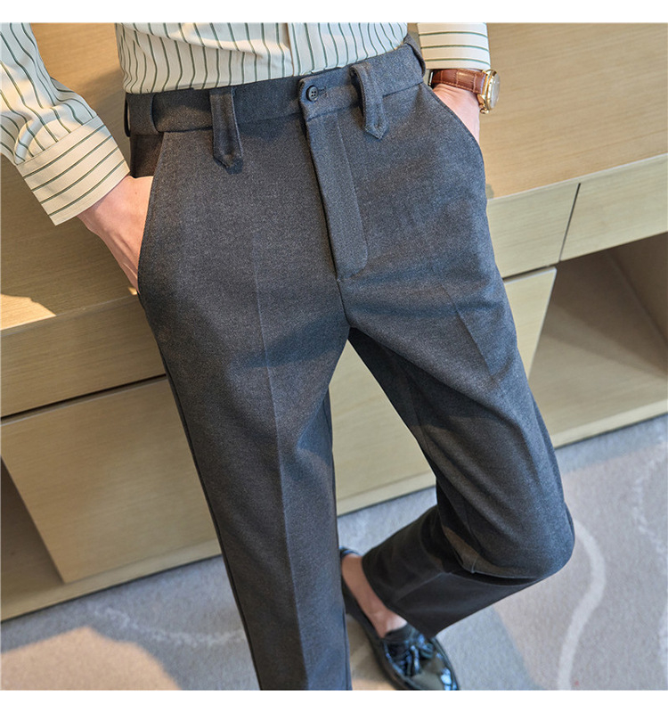 Muške hlače ravnog kroja od vunenog materijala, poslovno formalno odijevanje, korejski stil uskog kroja, duljina do gležnja