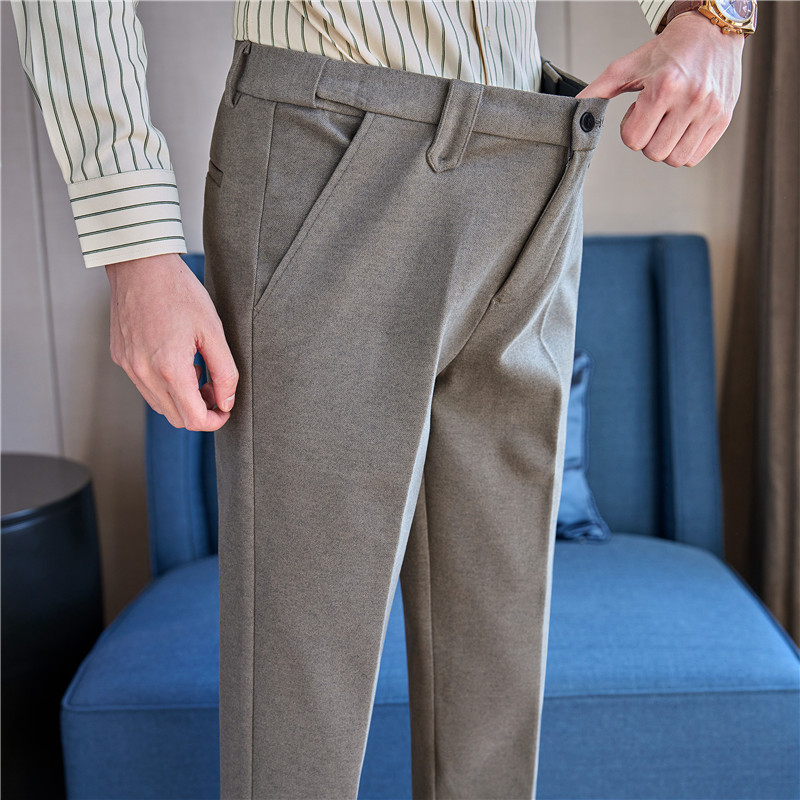 Muške hlače ravnog kroja od vunenog materijala, poslovno formalno odijevanje, korejski stil uskog kroja, duljina do gležnja