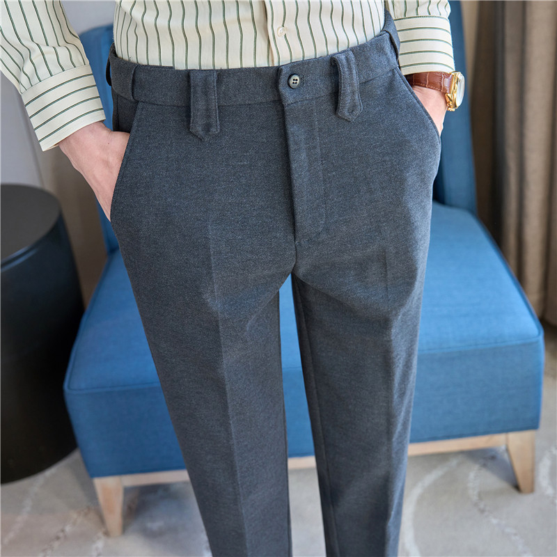 Muške hlače ravnog kroja od vunenog materijala, poslovno formalno odijevanje, korejski stil uskog kroja, duljina do gležnja