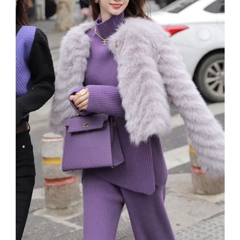 Set two-piece tricotat pentru iarnă, pulover și pantaloni, mâneci lungi, costum casual cu pantaloni, material poliester și fibră de celuloză regenerată