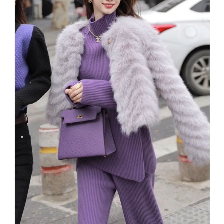 Set two-piece tricotat pentru iarnă, pulover și pantaloni, mâneci lungi, costum casual cu pantaloni, material poliester și fibră de celuloză regenerată