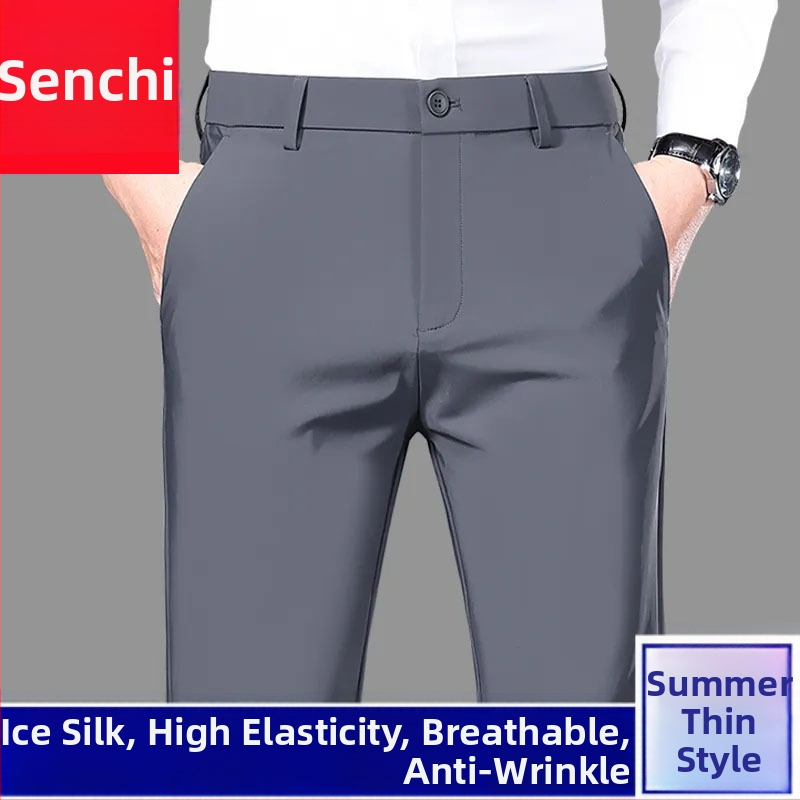 Pantaloni de costum pentru bărbați, căptușiți cu căptușeală de polar, calzi, cu elasticitate ridicată, croială dreaptă, buzunare decorative, stil de afaceri de iarnă