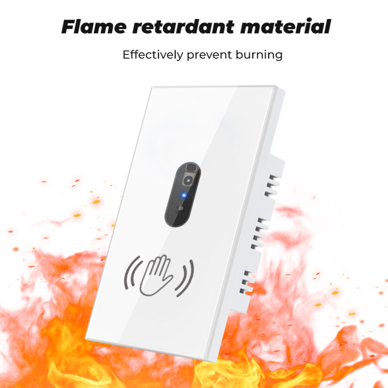 Διακόπτης χωρίς επαφή υπέρυθρου αισθητήρα με ανίχνευση ανθρώπινου σώματος και πάνελ φωνητικού ελέγχου | Τάση AC90-250V, Ρεύμα 10A, Απόσταση οπών εγκατάστασης 118×72 mm, πάνελ από θερμοσκληρυμένο γυαλί, ζωή ≥10.000 κύκλοι