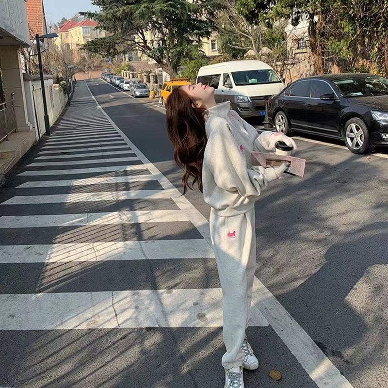 Női két részes kardigános szett, hosszú ujjú, nadrág 3/4, báránygyapjú keverék PVC és spandex, téli, Korean-Style