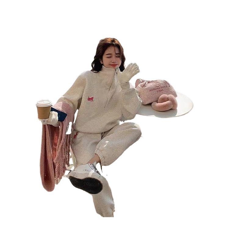 Női két részes kardigános szett, hosszú ujjú, nadrág 3/4, báránygyapjú keverék PVC és spandex, téli, Korean-Style