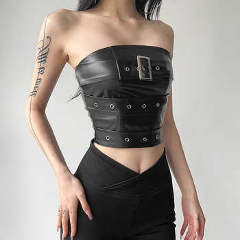 Crop top bez naramenica s wrapom na prsima, poliester, jednobojna, ljeto 2024