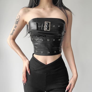 Crop top bez naramenica s wrapom na prsima, poliester, jednobojna, ljeto 2024