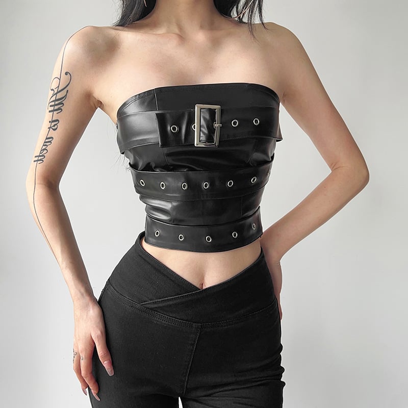 Crop top bez naramenica s wrapom na prsima, poliester, jednobojna, ljeto 2024