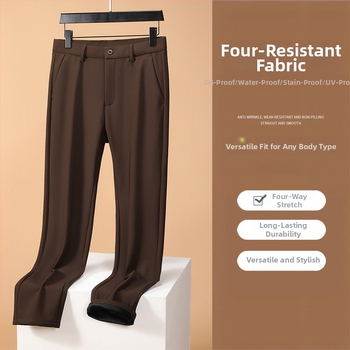 Pantaloni de costum pentru bărbați, croială dreaptă, iarnă, elasticitate mare, tratament anti-călcare