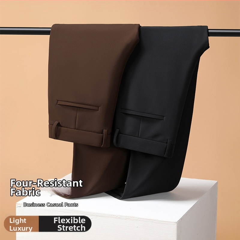 Pantaloni de costum pentru bărbați, croială dreaptă, iarnă, elasticitate mare, tratament anti-călcare