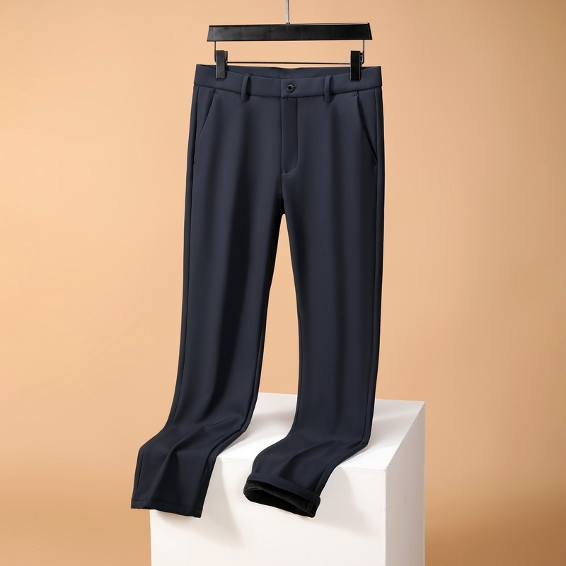 Pantaloni de costum pentru bărbați, croială dreaptă, iarnă, elasticitate mare, tratament anti-călcare