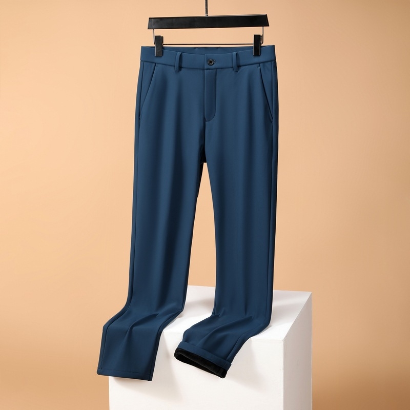 Pantaloni de costum pentru bărbați, croială dreaptă, iarnă, elasticitate mare, tratament anti-călcare