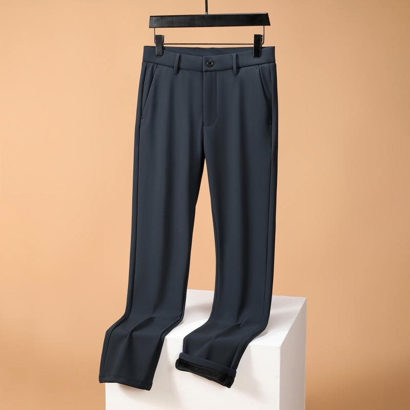 Pantaloni de costum pentru bărbați, croială dreaptă, iarnă, elasticitate mare, tratament anti-călcare