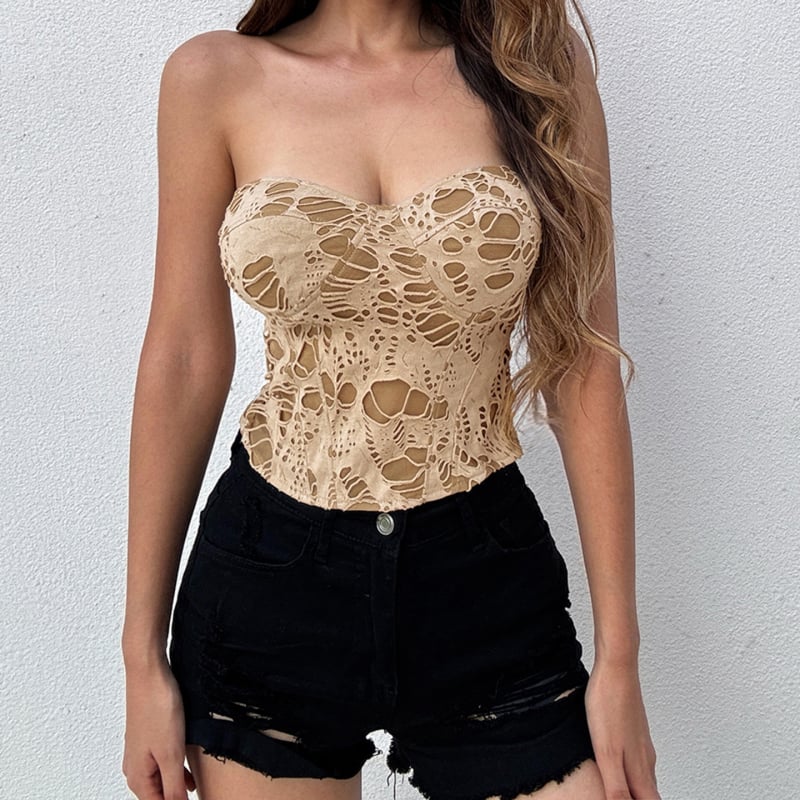 Top bustier stila bez rukava, otvorena leđa, uski kroj, poliester s elastanom, kratka duljina