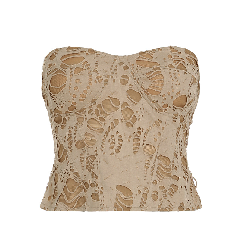 Top bustier stila bez rukava, otvorena leđa, uski kroj, poliester s elastanom, kratka duljina