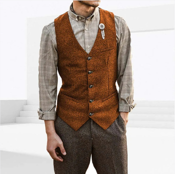 Ανδρικό γιλέκο κοστουμιού, V-λαιμό, στενή γραμμή, μονόμπροστο, μονόχρωμο, επένδυση από νάιλον