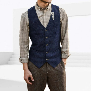 Ανδρικό γιλέκο κοστουμιού, V-λαιμό, στενή γραμμή, μονόμπροστο, μονόχρωμο, επένδυση από νάιλον