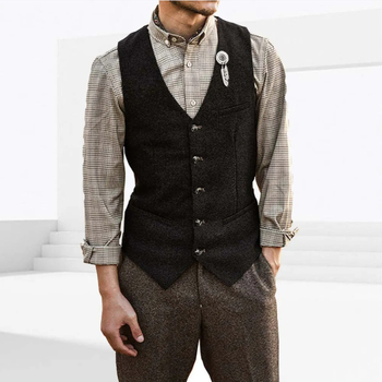 Ανδρικό γιλέκο κοστουμιού, V-λαιμό, στενή γραμμή, μονόμπροστο, μονόχρωμο, επένδυση από νάιλον