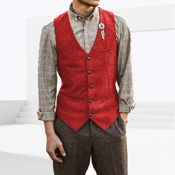 Ανδρικό γιλέκο κοστουμιού, V-λαιμό, στενή γραμμή, μονόμπροστο, μονόχρωμο, επένδυση από νάιλον