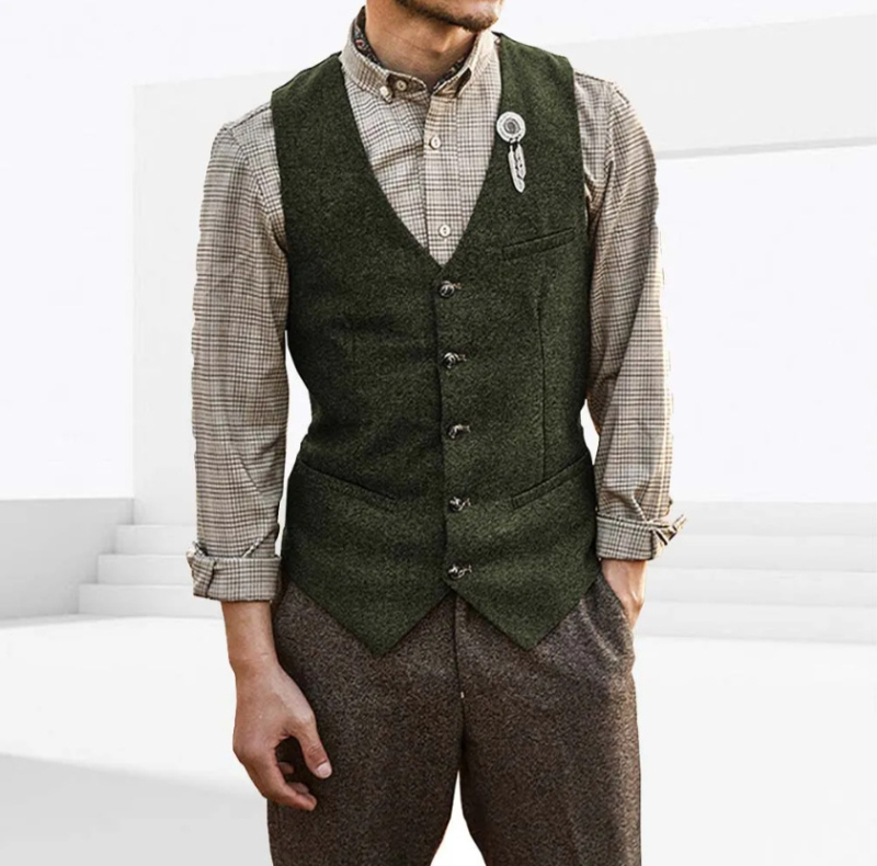 Ανδρικό γιλέκο κοστουμιού, V-λαιμό, στενή γραμμή, μονόμπροστο, μονόχρωμο, επένδυση από νάιλον