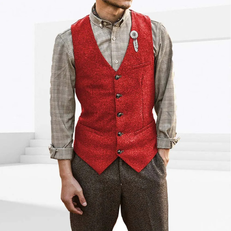 Ανδρικό γιλέκο κοστουμιού, V-λαιμό, στενή γραμμή, μονόμπροστο, μονόχρωμο, επένδυση από νάιλον