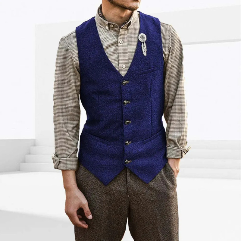 Ανδρικό γιλέκο κοστουμιού, V-λαιμό, στενή γραμμή, μονόμπροστο, μονόχρωμο, επένδυση από νάιλον