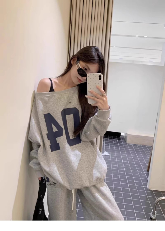 Dvodjelni set: top s otvorenim ramenima i printom te široke hlače, poliester, casual stil