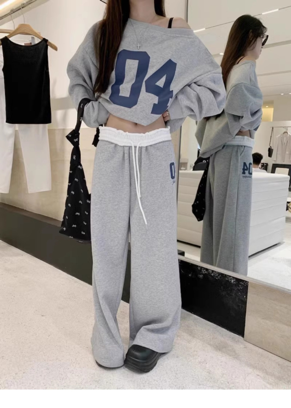 Dvodjelni set: top s otvorenim ramenima i printom te široke hlače, poliester, casual stil