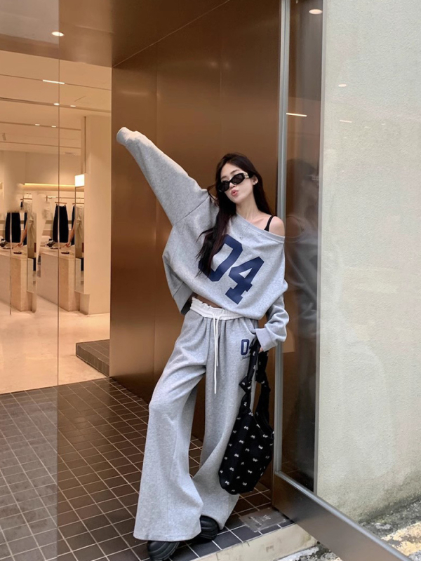 Dvodjelni set: top s otvorenim ramenima i printom te široke hlače, poliester, casual stil