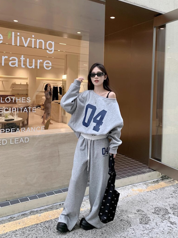 Dvodjelni set: top s otvorenim ramenima i printom te široke hlače, poliester, casual stil