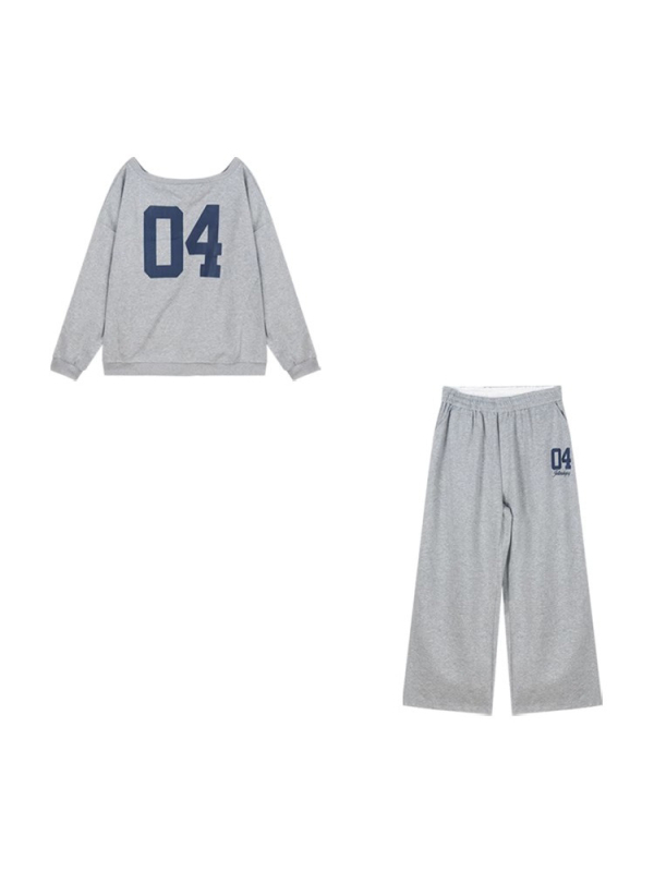 Dvodjelni set: top s otvorenim ramenima i printom te široke hlače, poliester, casual stil