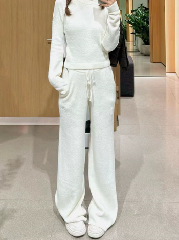 Set mohair pletenog pulovera i širokih hlača - dugi rukav, 70-80% mohair, spandex ispod 30%, ležerni stil, zimska kolekcija 2025