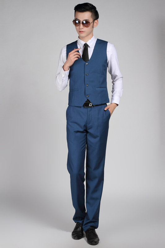 Muška veste u korejskom stilu - uski kroj, jednostruko kopčanje, V-izrez, 70% poliester tkanina s poliesterom podstavom