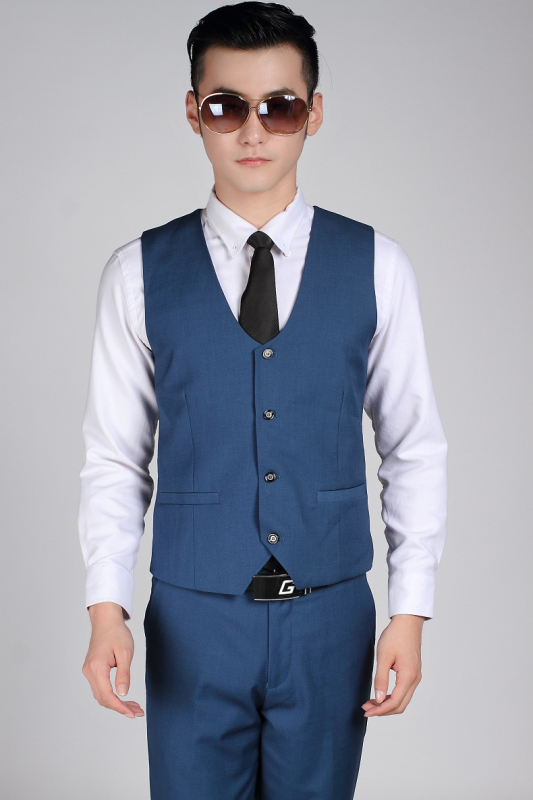 Muška veste u korejskom stilu - uski kroj, jednostruko kopčanje, V-izrez, 70% poliester tkanina s poliesterom podstavom