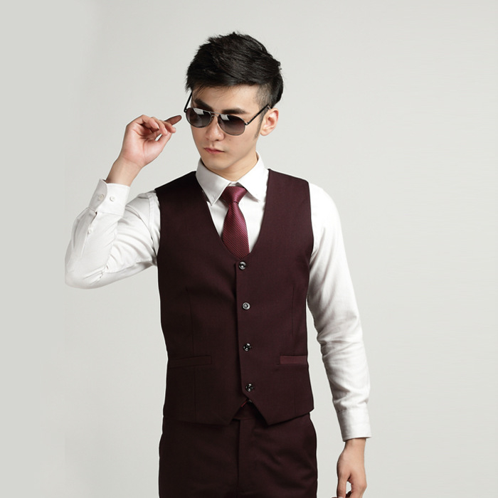 Muška veste u korejskom stilu - uski kroj, jednostruko kopčanje, V-izrez, 70% poliester tkanina s poliesterom podstavom