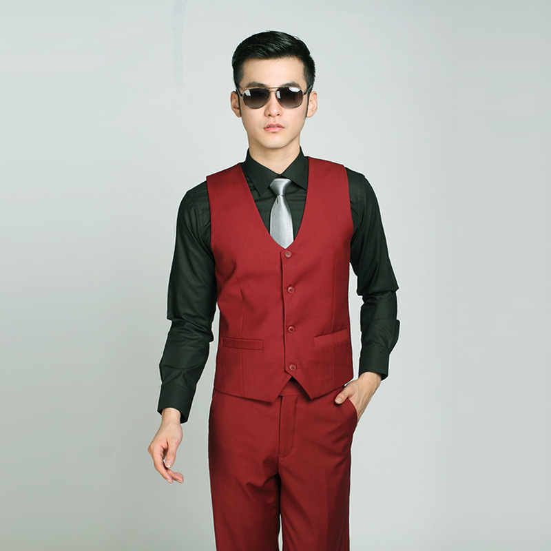 Muška veste u korejskom stilu - uski kroj, jednostruko kopčanje, V-izrez, 70% poliester tkanina s poliesterom podstavom