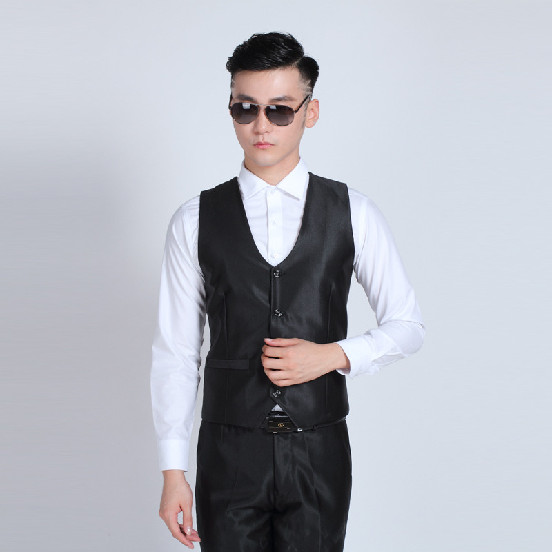 Muška veste u korejskom stilu - uski kroj, jednostruko kopčanje, V-izrez, 70% poliester tkanina s poliesterom podstavom