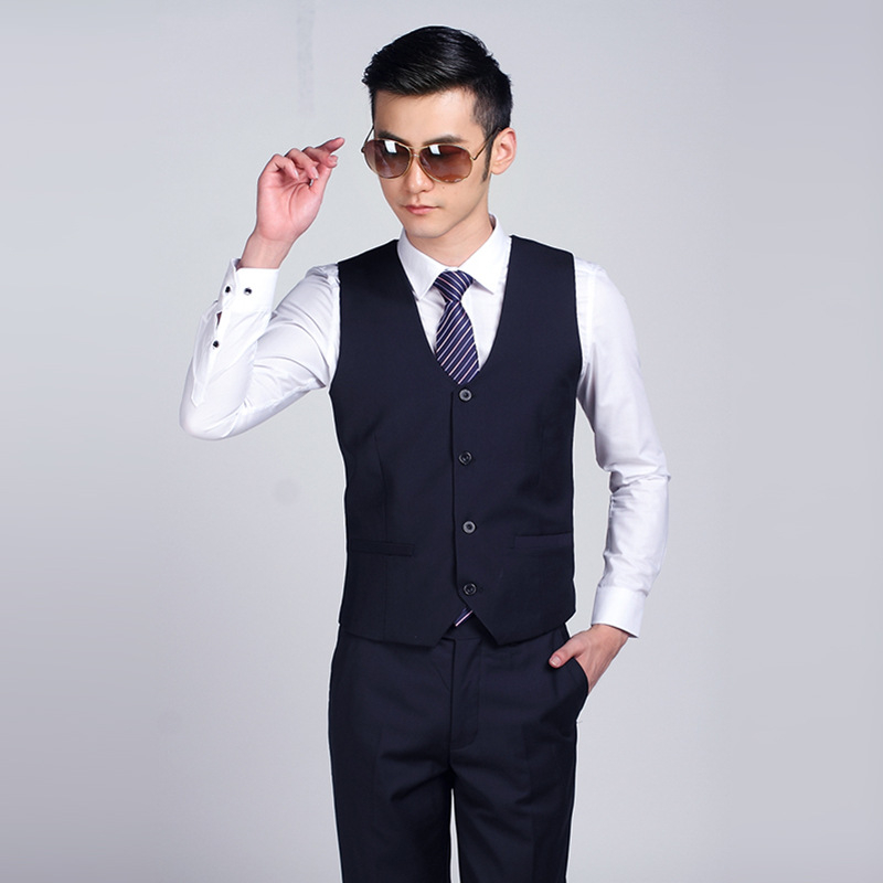 Muška veste u korejskom stilu - uski kroj, jednostruko kopčanje, V-izrez, 70% poliester tkanina s poliesterom podstavom