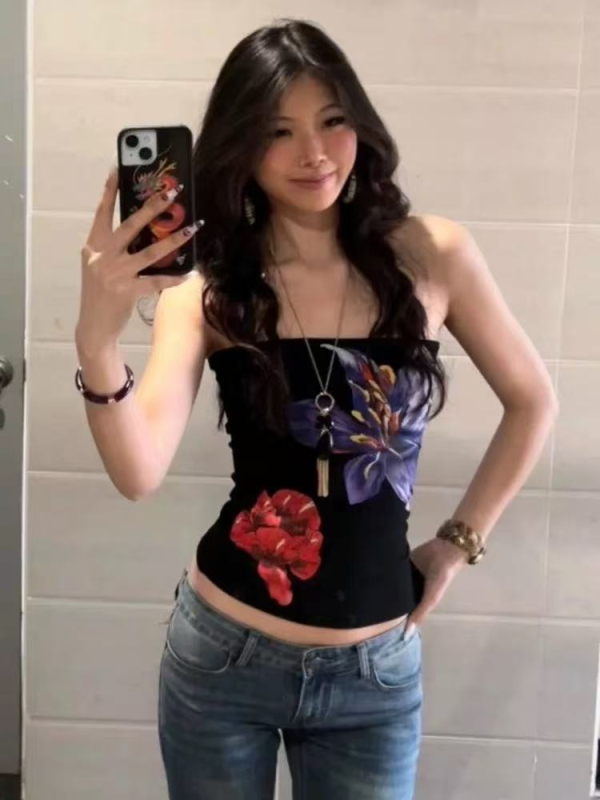 Bustier top, uski kroj, blago rastezljiv, geometrijski uzorak, pamuk 95%+