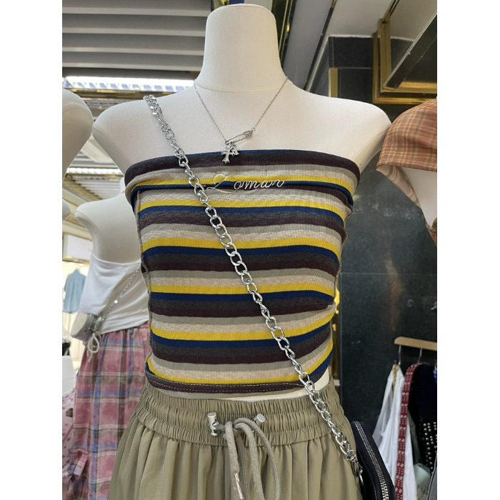 Tube top bez naramenica - 3D uzorak, poliesterska tkanina, uski kroj, ljeto 2025