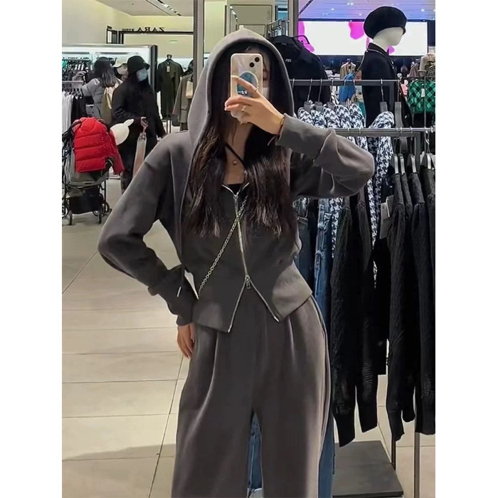 Ženski dvodijelni hoodie set – poliester 80–90%, dugi rukavi, casual stil za zimu, proljeće i jesen