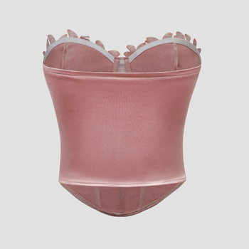 Bustier top bez naramenica od satena s motivom leptira, 90–95% poliester i spandeks
