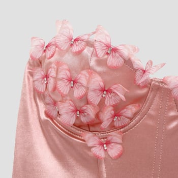 Bustier top bez naramenica od satena s motivom leptira, 90–95% poliester i spandeks