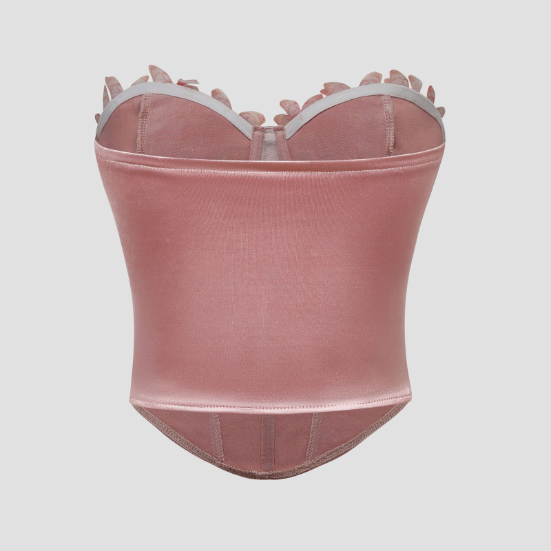 Bustier top bez naramenica od satena s motivom leptira, 90–95% poliester i spandeks