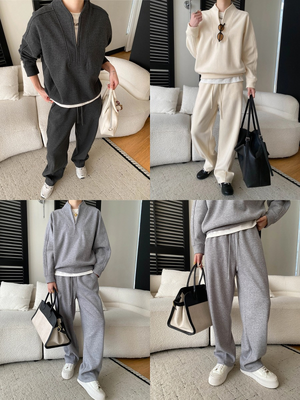 Sinan ženski sportski set u američkom stilu: fleece hoodie s djelomičnim zipom i široke hlače SN8309
