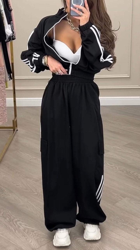 Női nadrágkosztüm hosszú ujjú inggel, poliészter, városi stílus