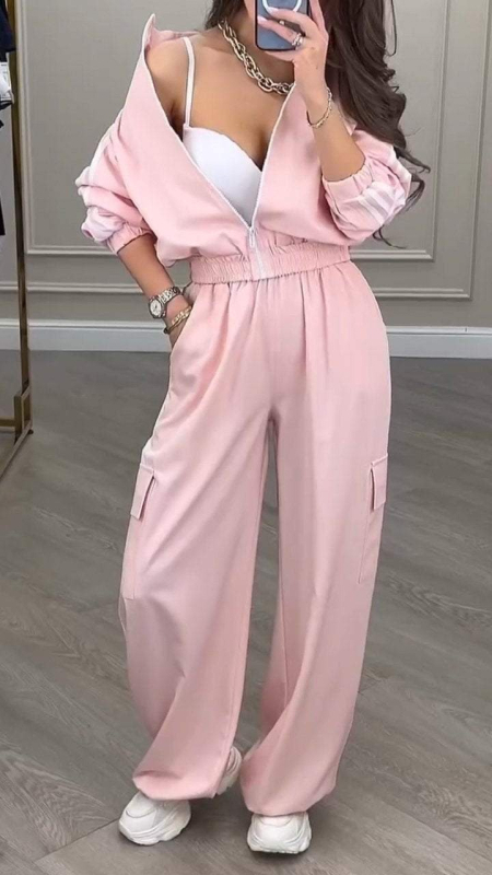 Női nadrágkosztüm hosszú ujjú inggel, poliészter, városi stílus