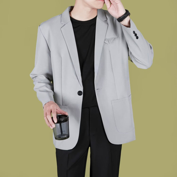 Casual muško sako s ovratnikom, poliesterna smjesa 70–80%, bez glačanja, jednobojni uzorak, standardna duljina